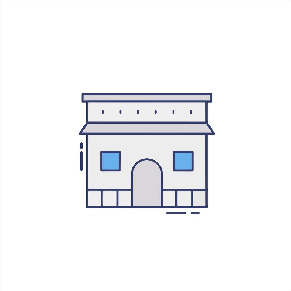 A building icon with a window and door vector