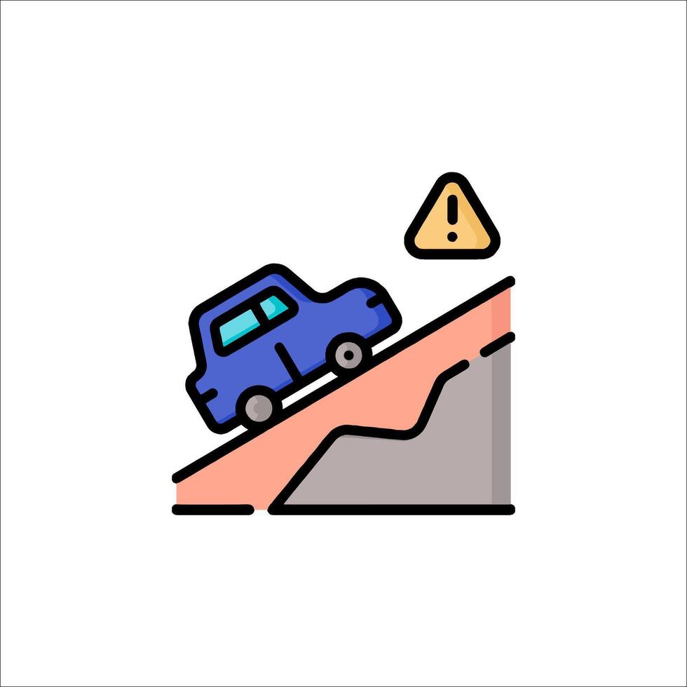 Car on a hill with a caution sign vector