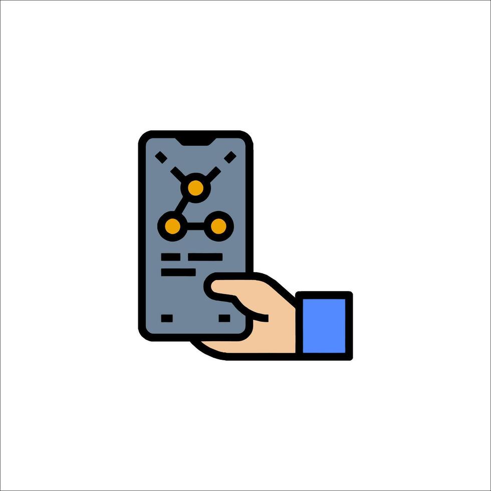 A hand holding a smartphone with a map icon vector