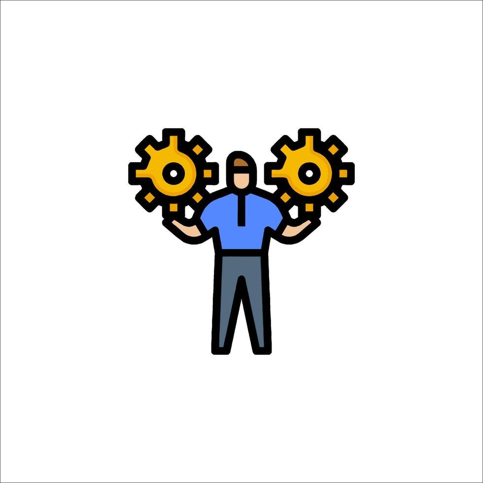 A man holding two gears in his hands vector