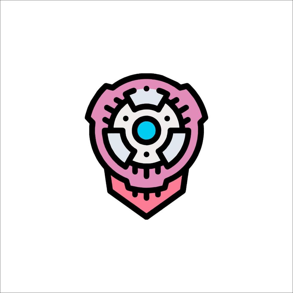 A pink and blue logo with a robot head vector