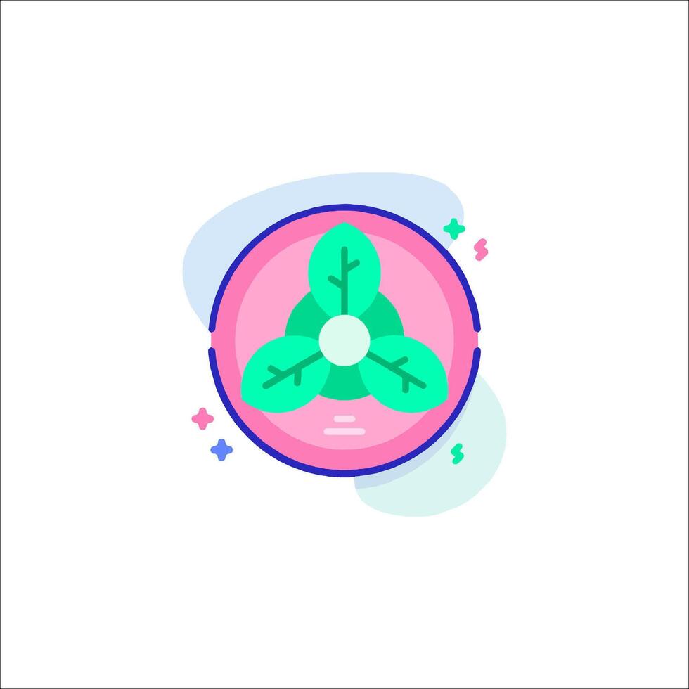 A green leaf in a circle with a pink and green background vector