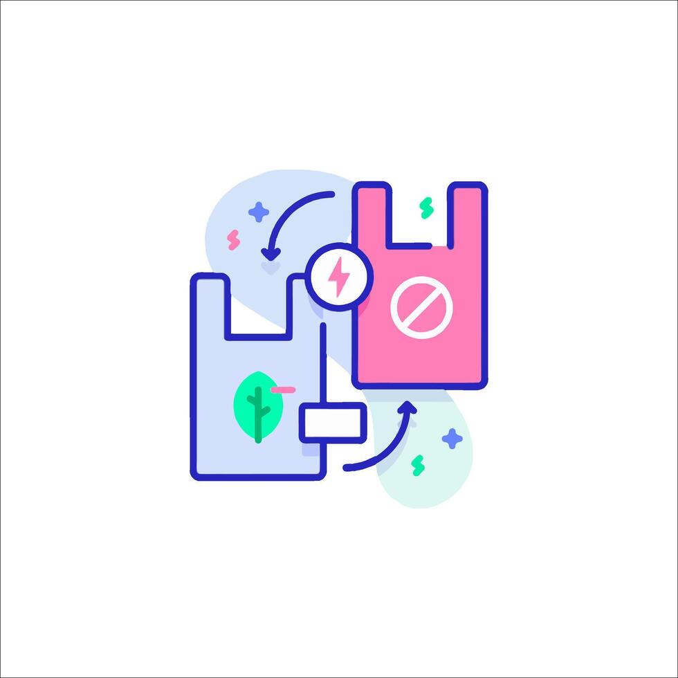 A plastic bag with a green leaf and a no plastic sign vector