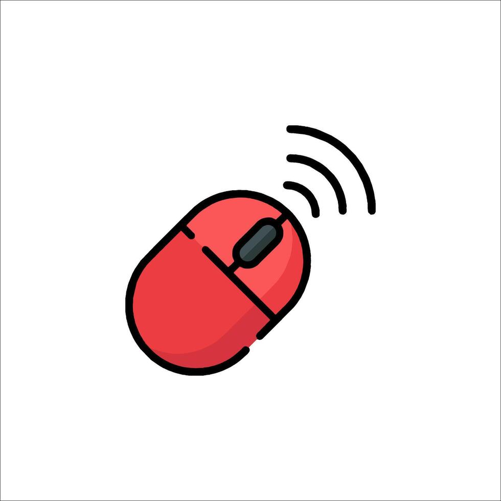 A red computer mouse with a wireless signal vector