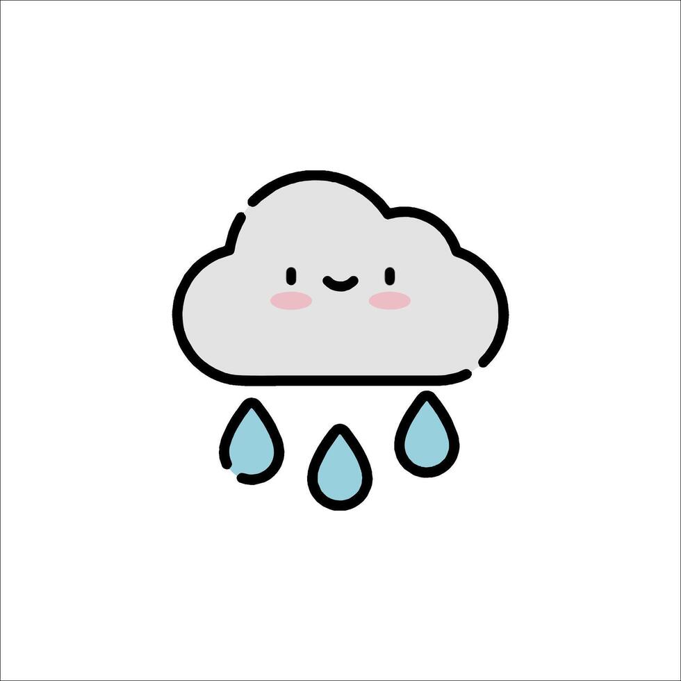 A cartoon cloud with rain drops on it vector