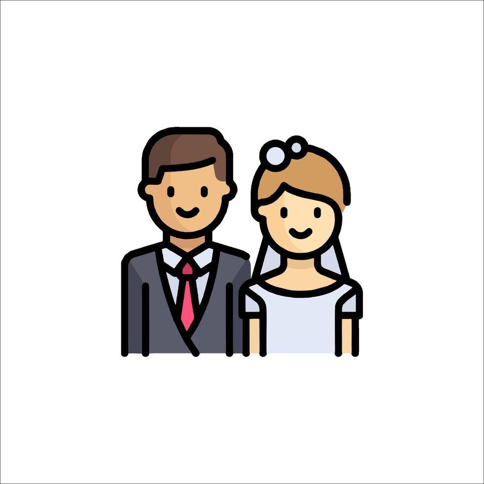 A cartoon bride and groom icon vector
