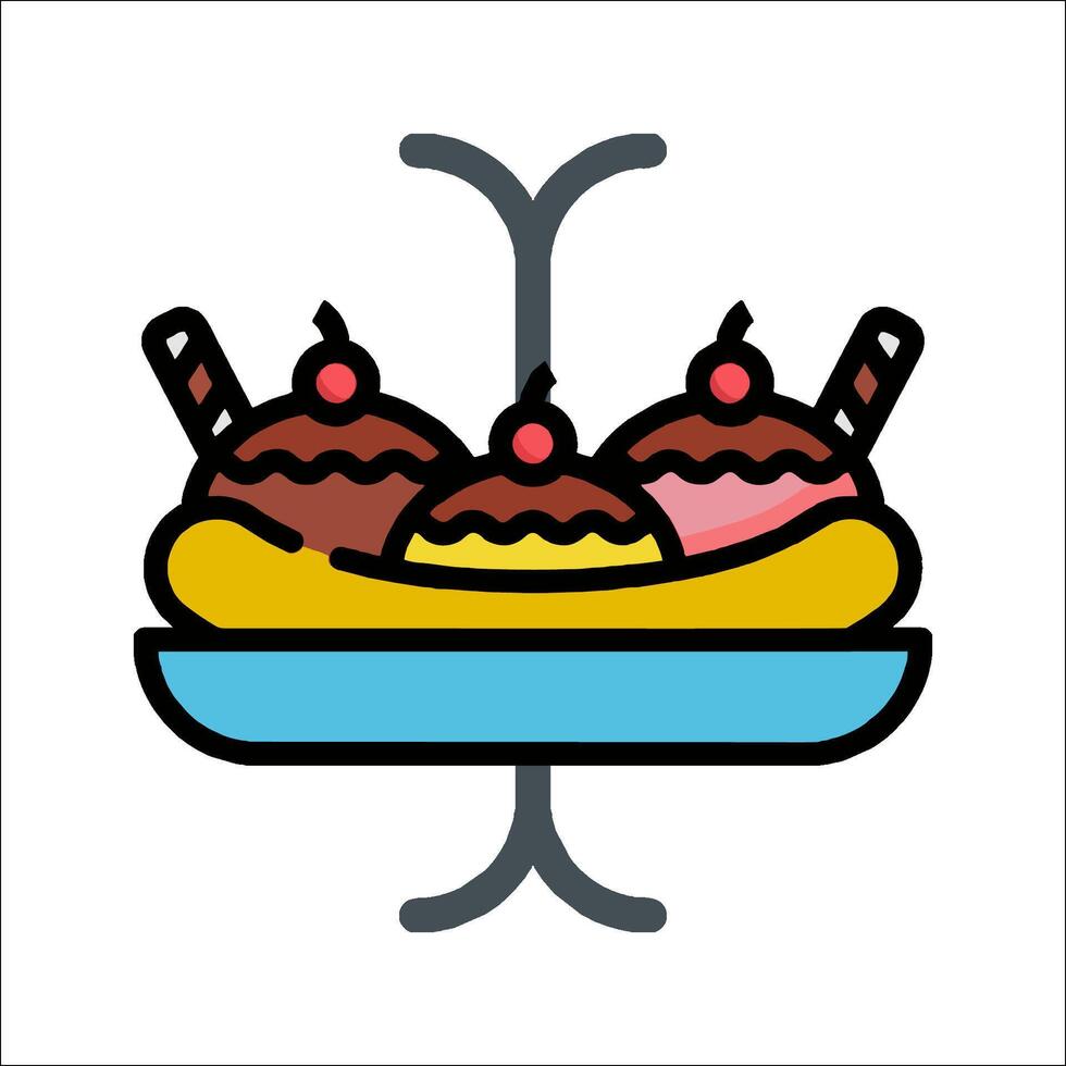 Ice cream cone icon with banana and ice cream vector