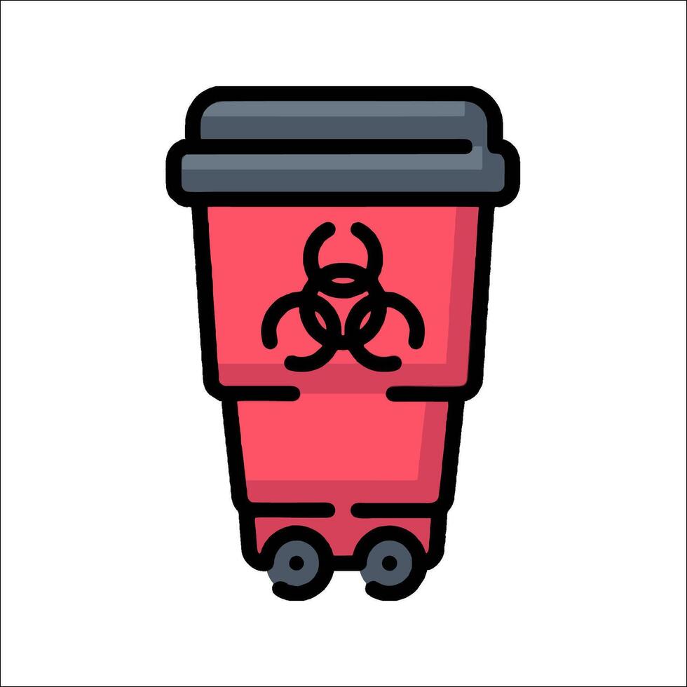 A red trash can with a biohazard symbol on it vector