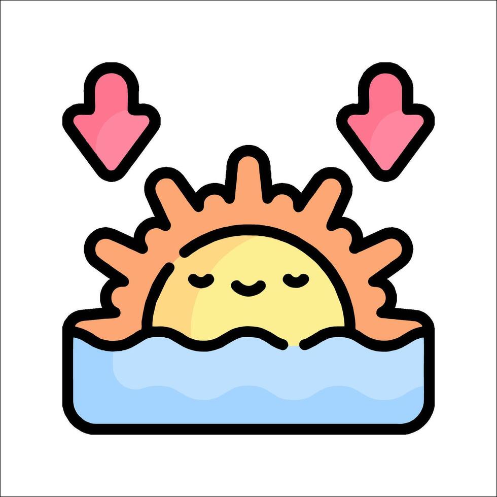 A cartoon sun with a smile and two arrows vector