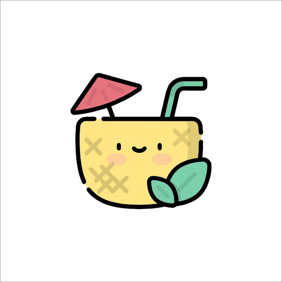A cartoon pineapple drink with a straw and umbrella vector