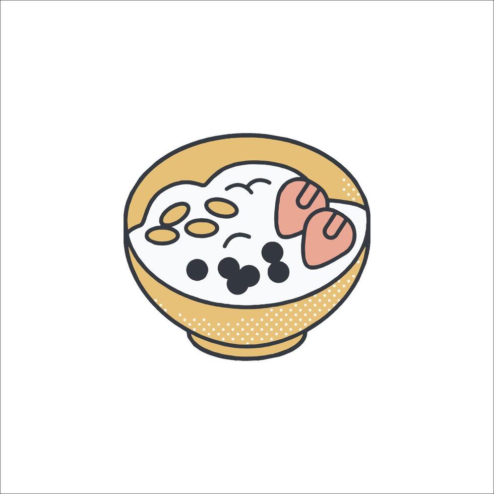 Rice bowl with fruit and nuts icon vector