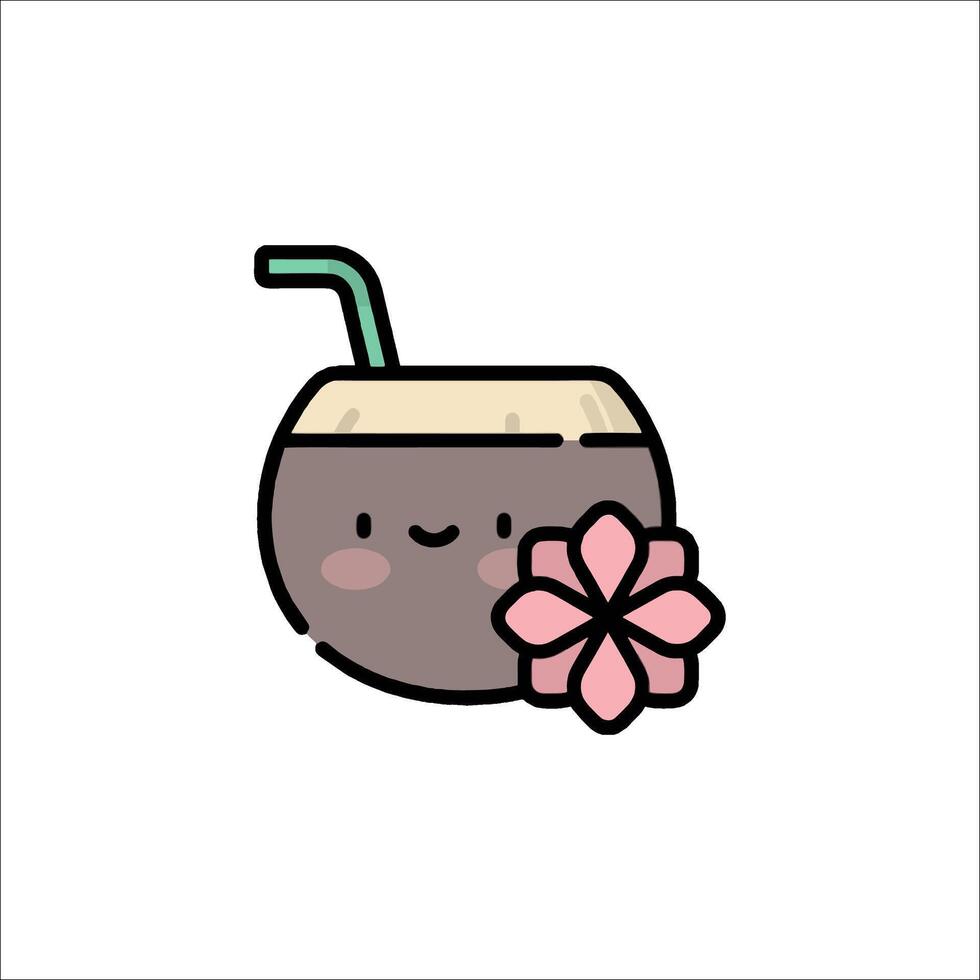 Coconut drink with pink flower vector