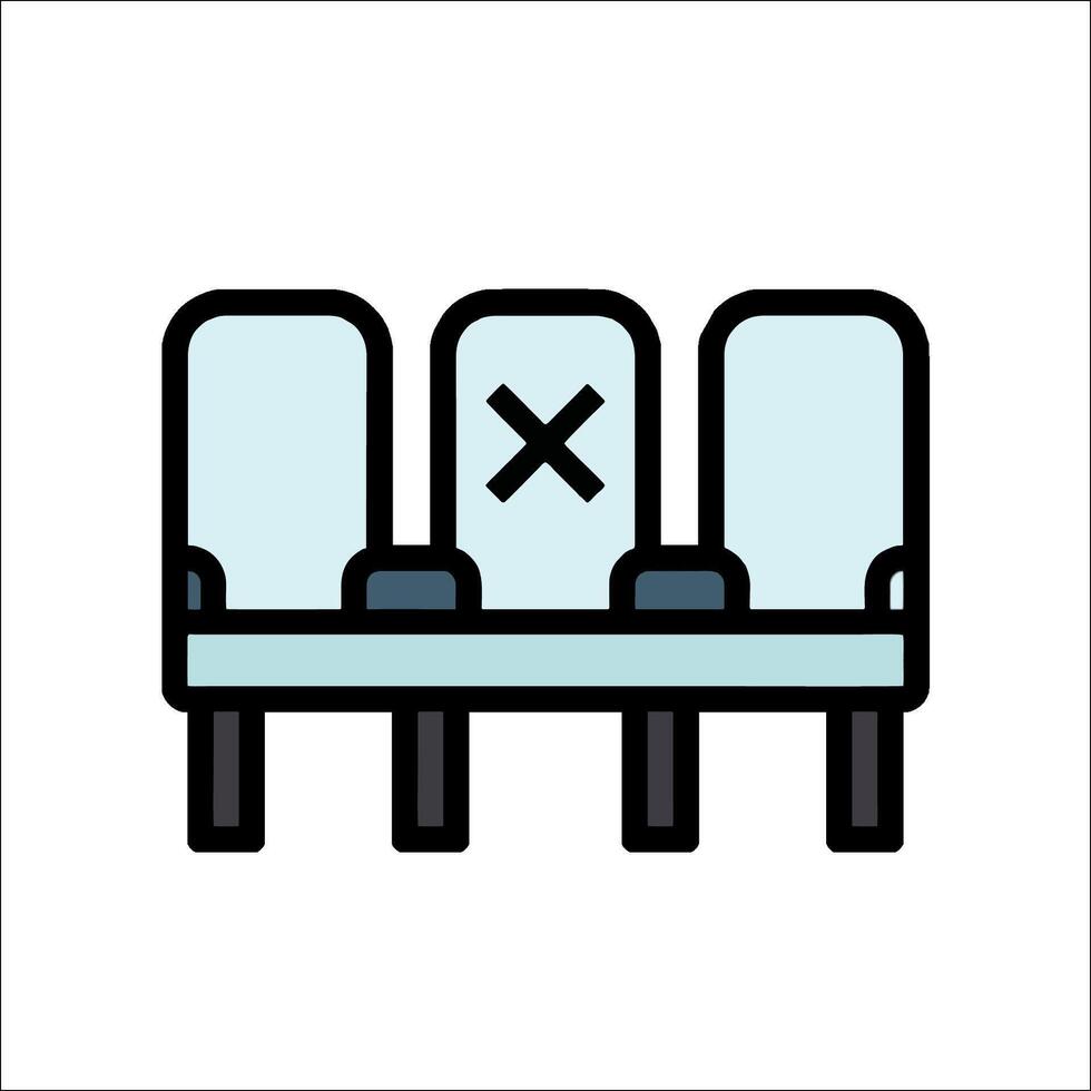 A line drawing of three chairs with crossed out signs vector
