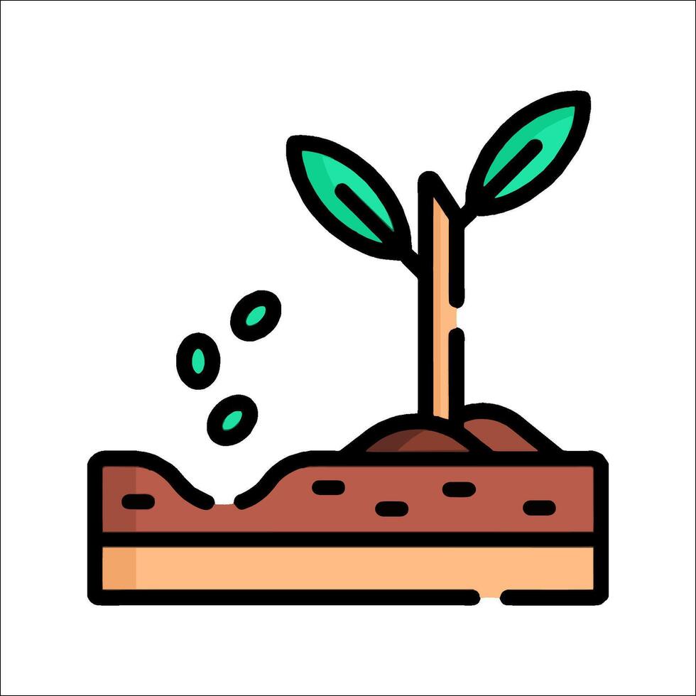 Planting seedling in soil flat line icon illustration vector