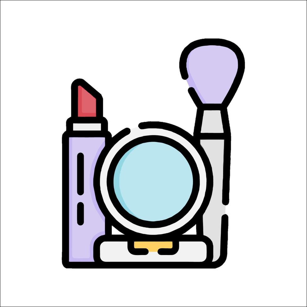 Makeup brush and lipstick icon illustration vector