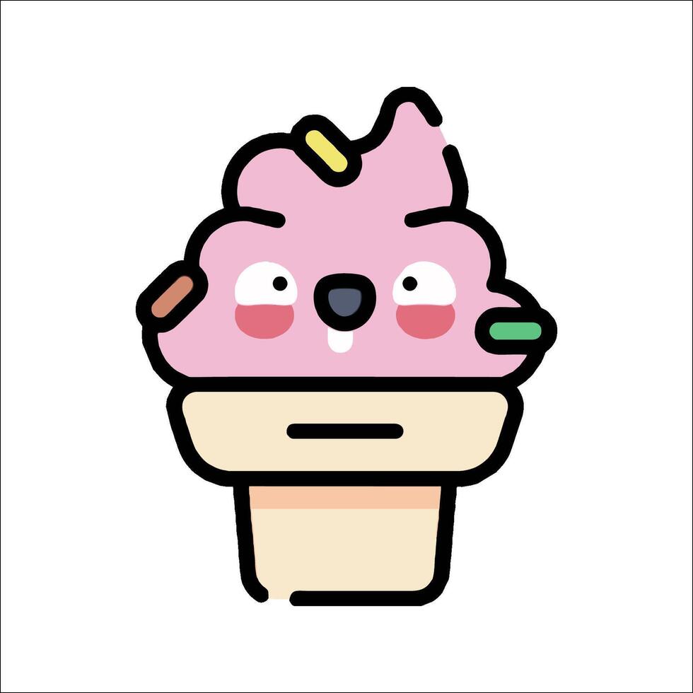 A cartoon ice cream cone with a pink face vector