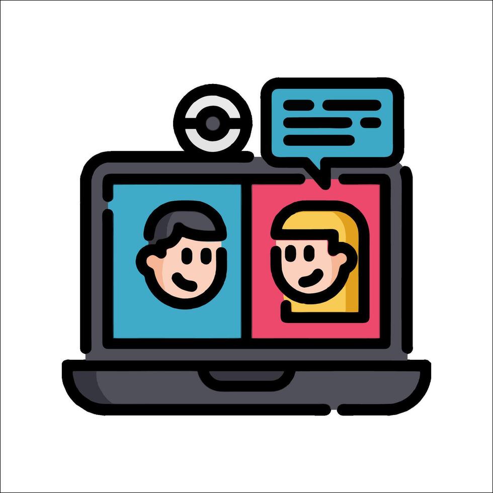 A laptop with two people talking to each other vector