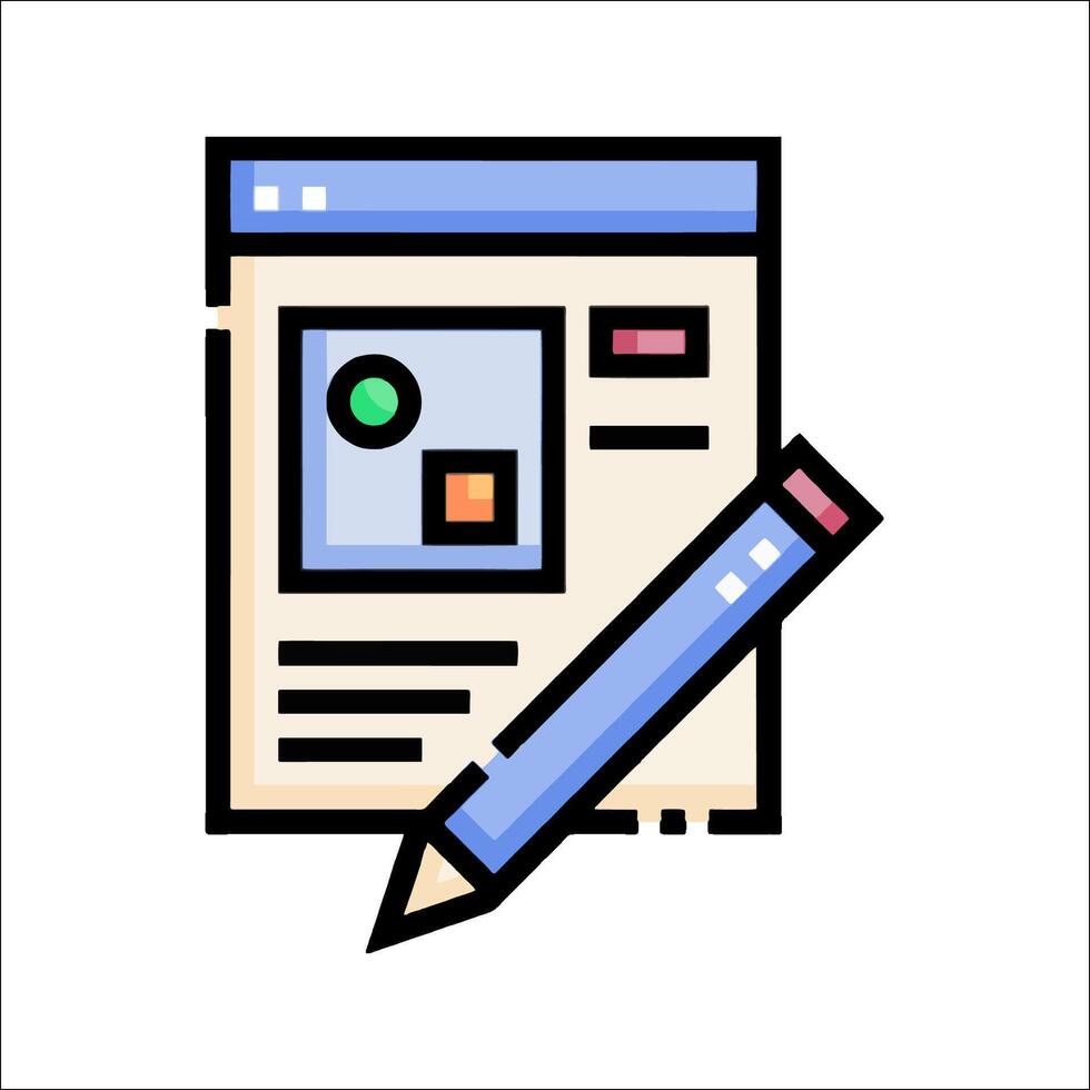 un lápiz y papel icono con un computadora pantalla vector