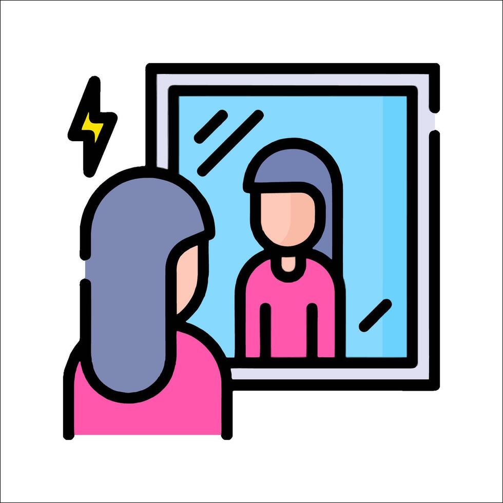 A woman looking in the mirror with a lightning bolt vector