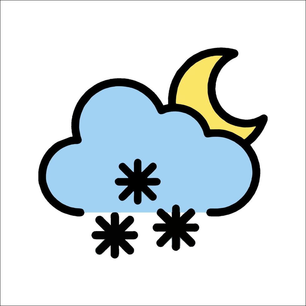 A cartoon cloud with snowflakes and a moon vector