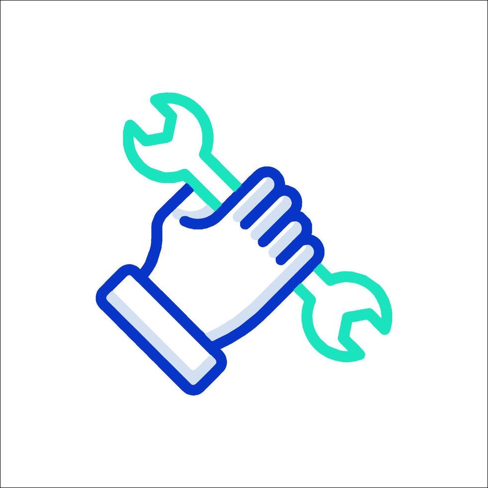 A hand holding a wrench icon vector