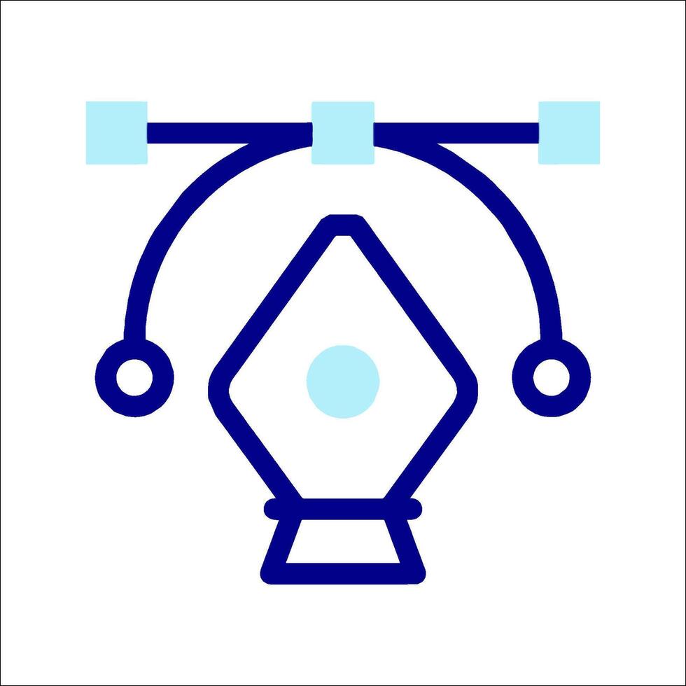 A blue and white icon of a pen and a light bulb vector