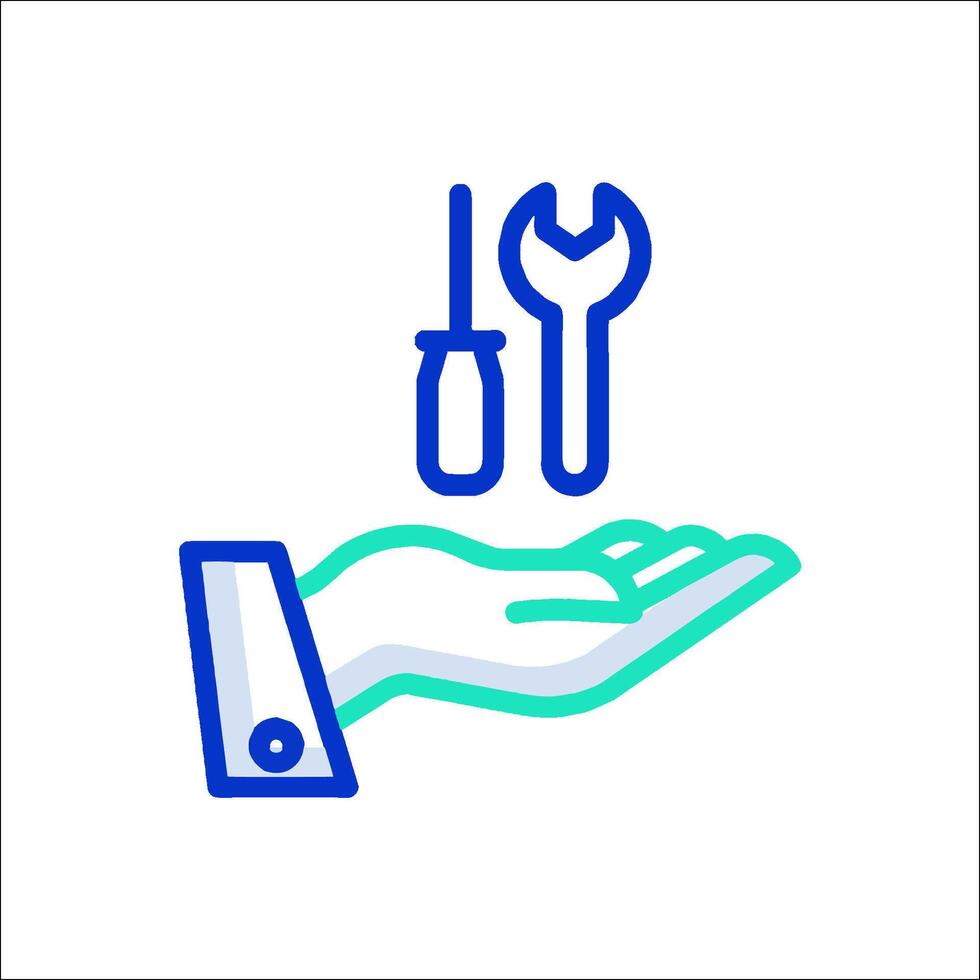 A hand holding a wrench and a wrench icon vector