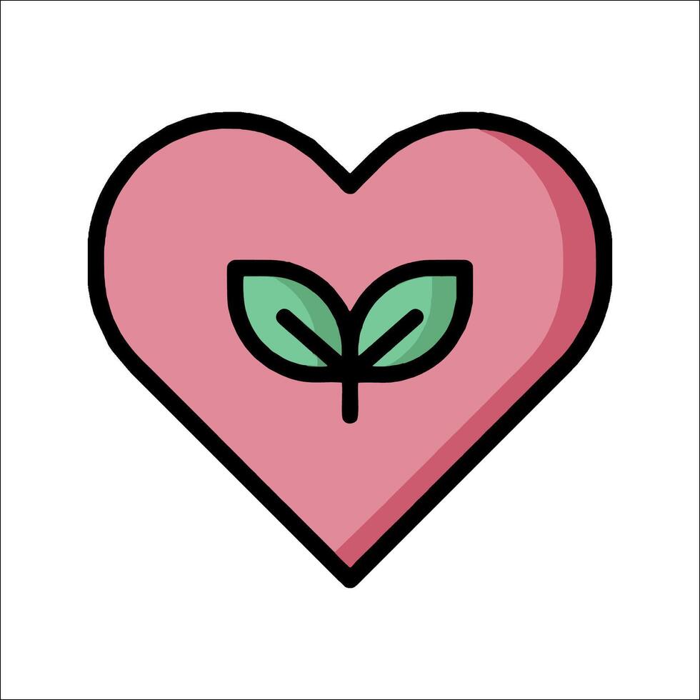 A pink heart with a green leaf in it vector