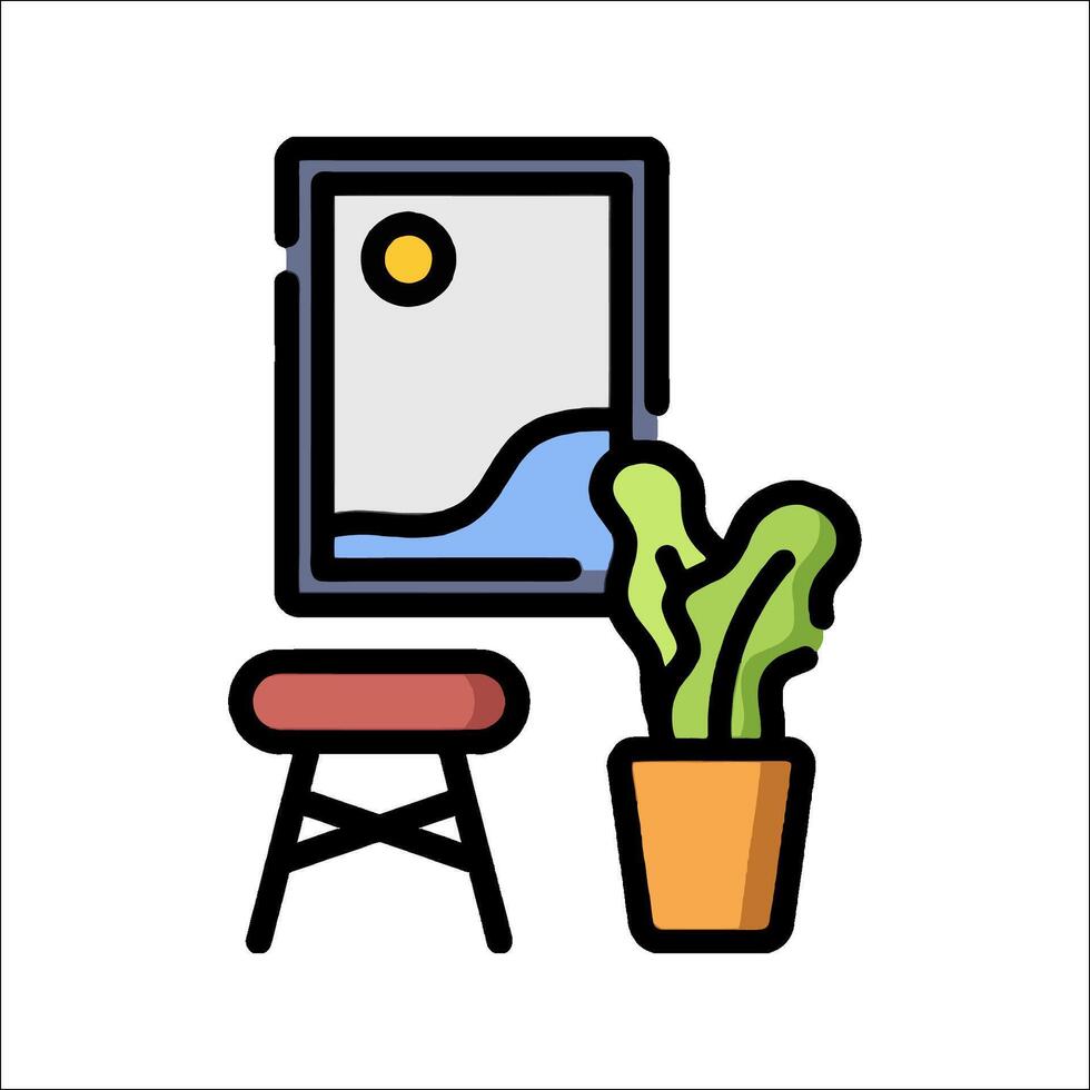 A chair and a plant in front of a window vector