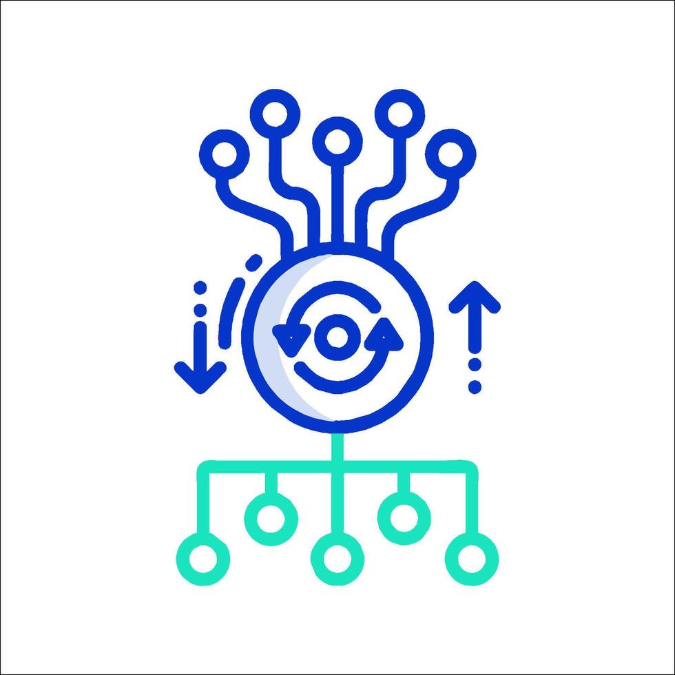 A blue icon with a circle and arrows vector