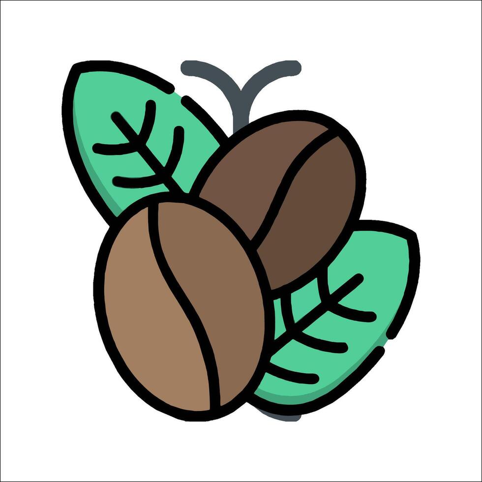 Coffee beans and leaves icon vector