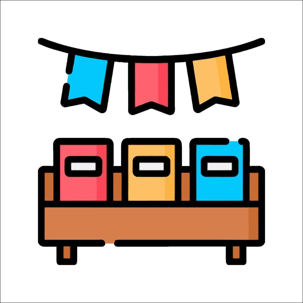 A colorful shelf with books and flags vector