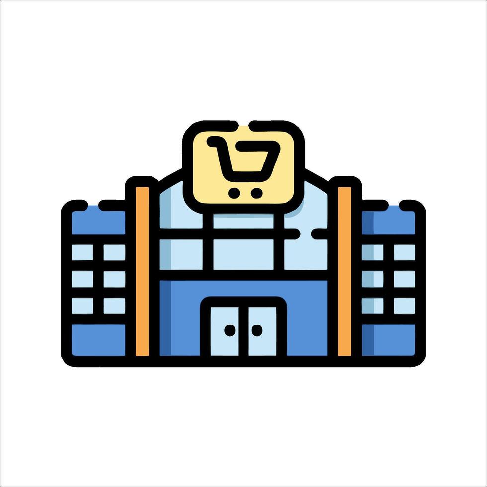 A shopping center icon with a shopping cart vector