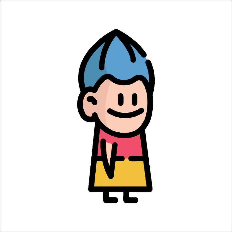 A cartoon character with blue hair and a yellow shirt vector