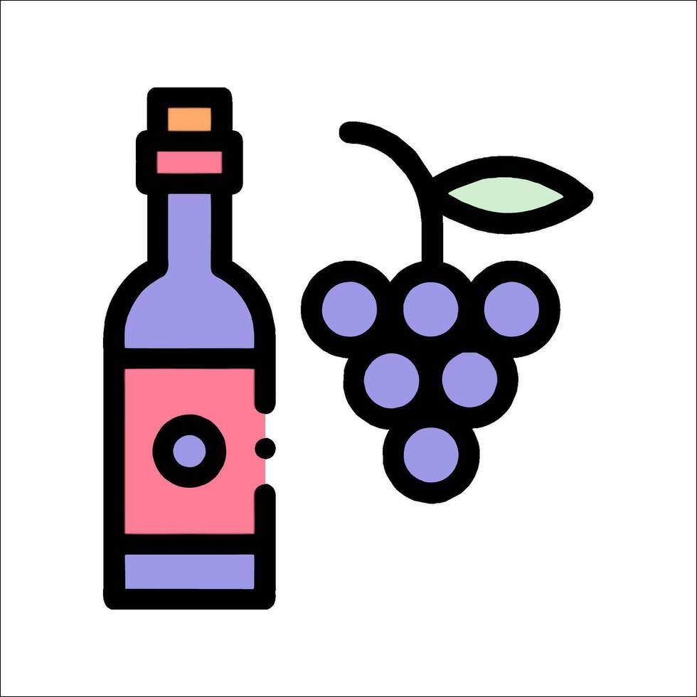 Wine bottle and grapes icon vector