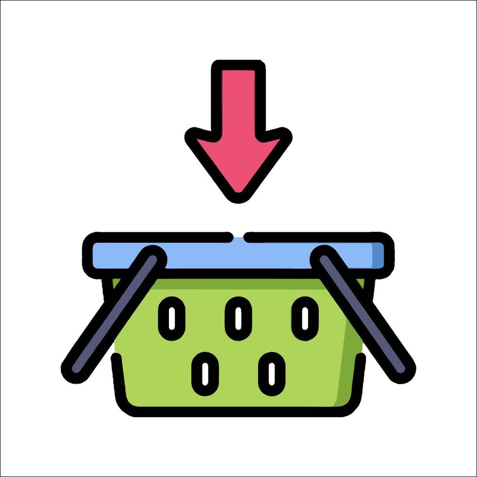 A basket with an arrow pointing down inside vector