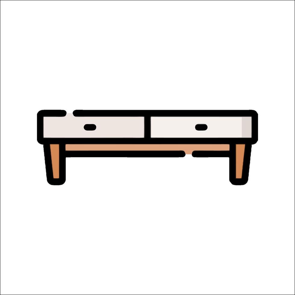 A simple line drawing of a table with drawers vector