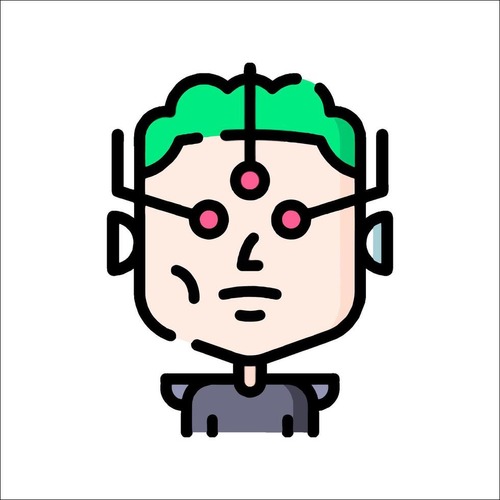 A cartoon man with green hair and a red dot on his head vector
