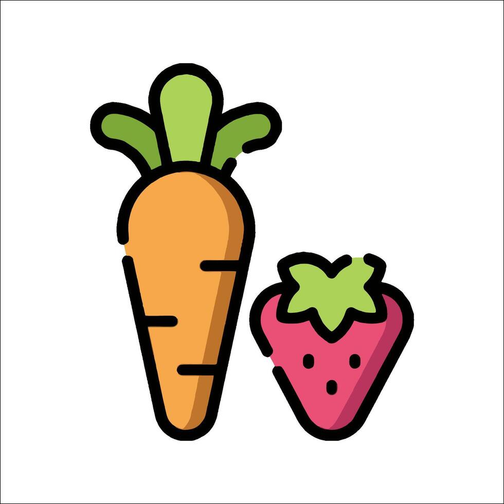 Carrot and strawberry icon illustration vector