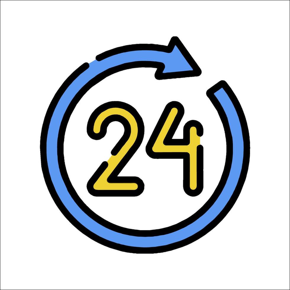 A 24 hours icon with a clock inside vector