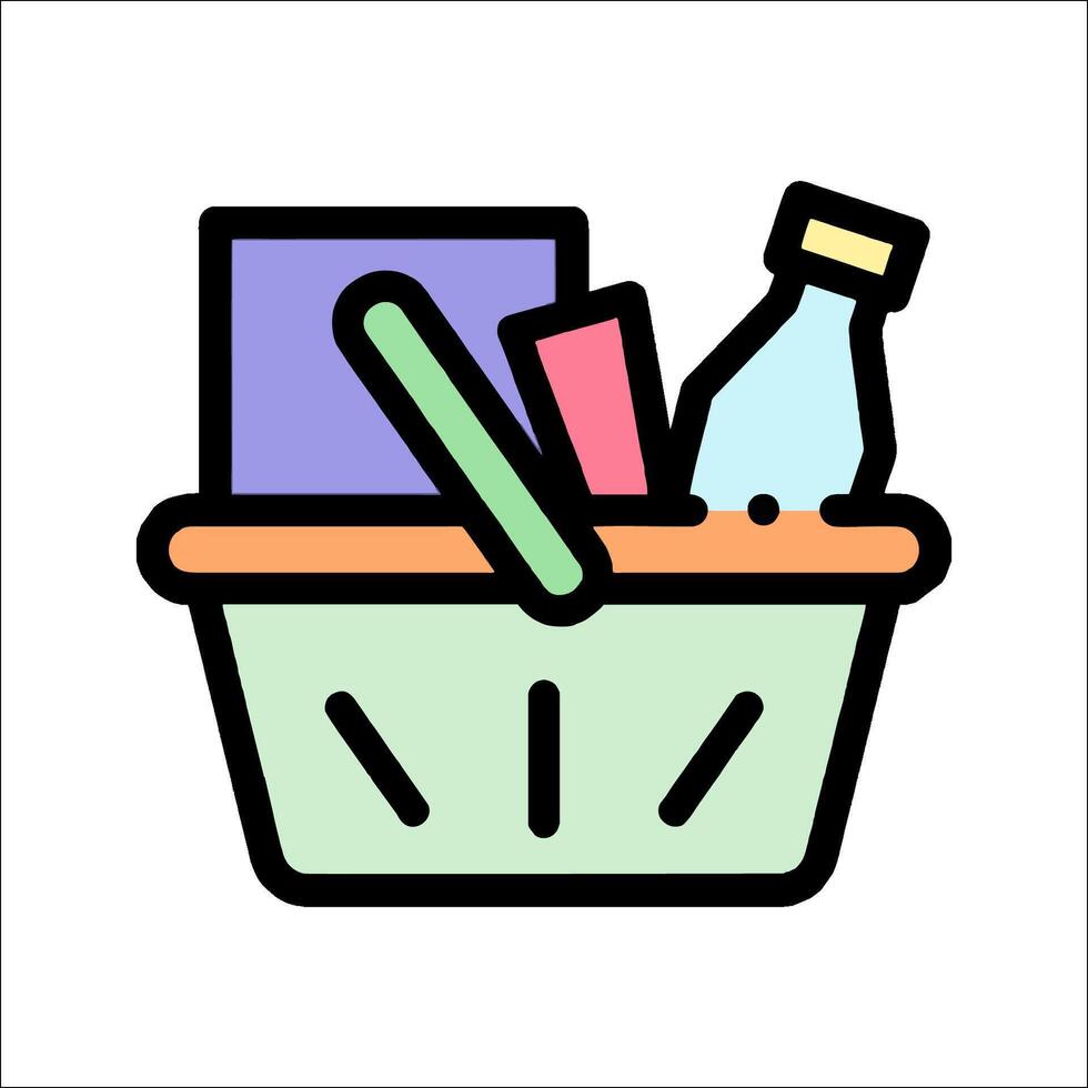 A basket with a bottle of water and other items vector