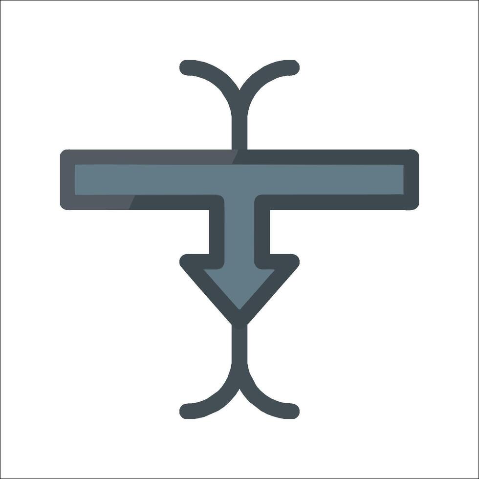 A cross with an arrow pointing down vector