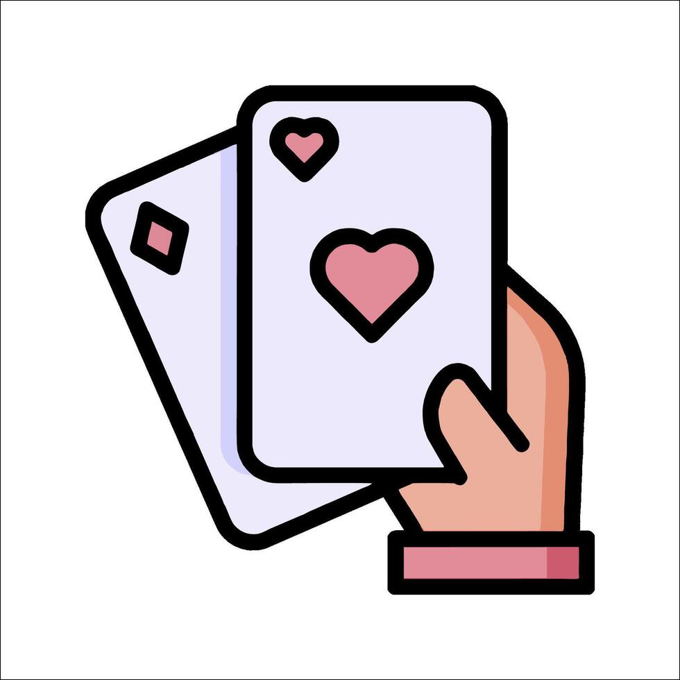 Two playing cards in hand with hearts on them vector