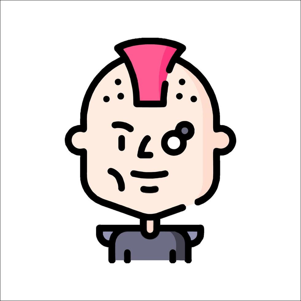 A cartoon man with a pink mohawk and a black shirt vector