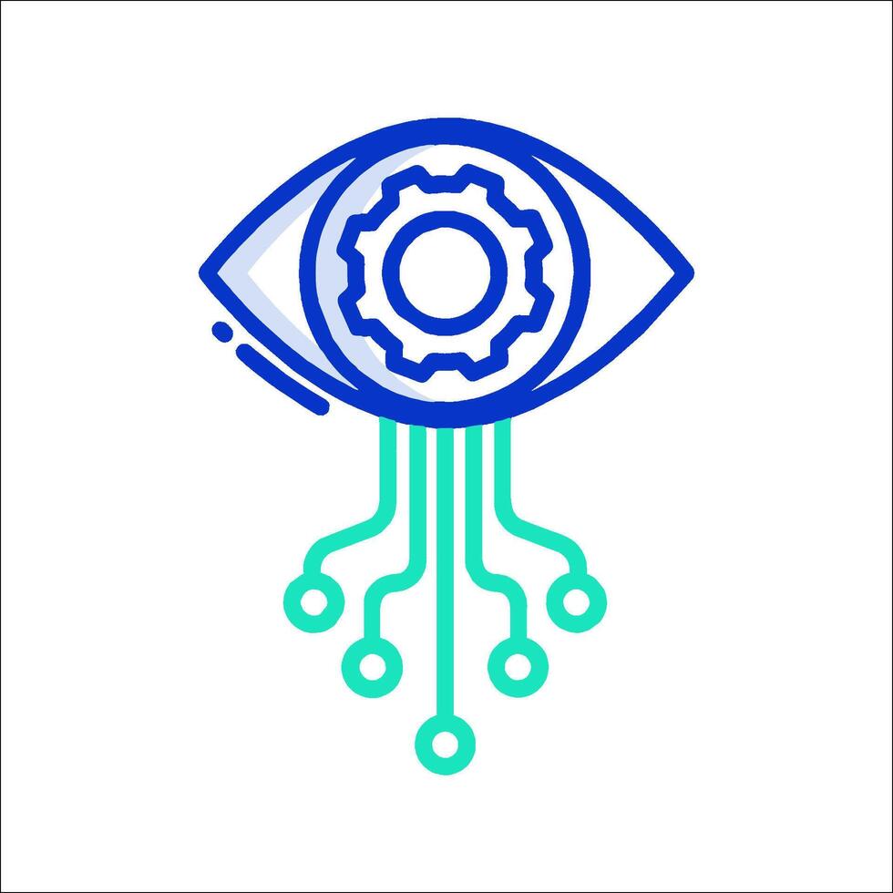 An eye with gears and a circuit board icon vector