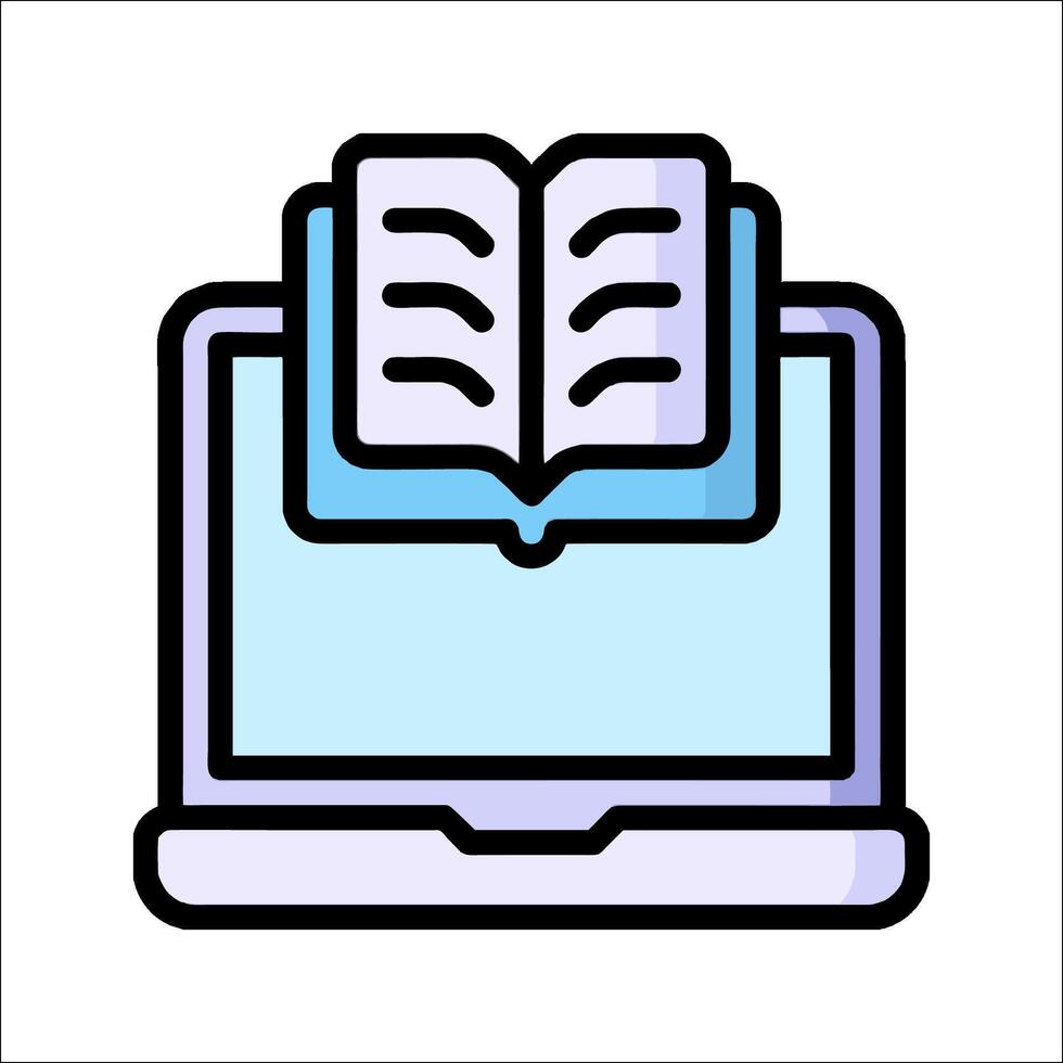 A laptop with an open book on top of it vector