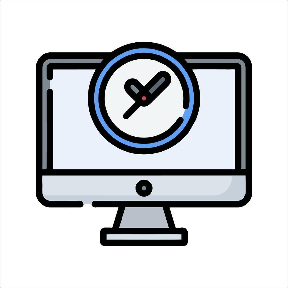 A computer monitor with a clock on it vector