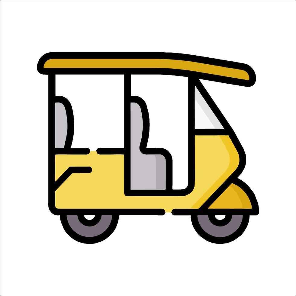 A yellow tuk tuk is shown on a white background vector