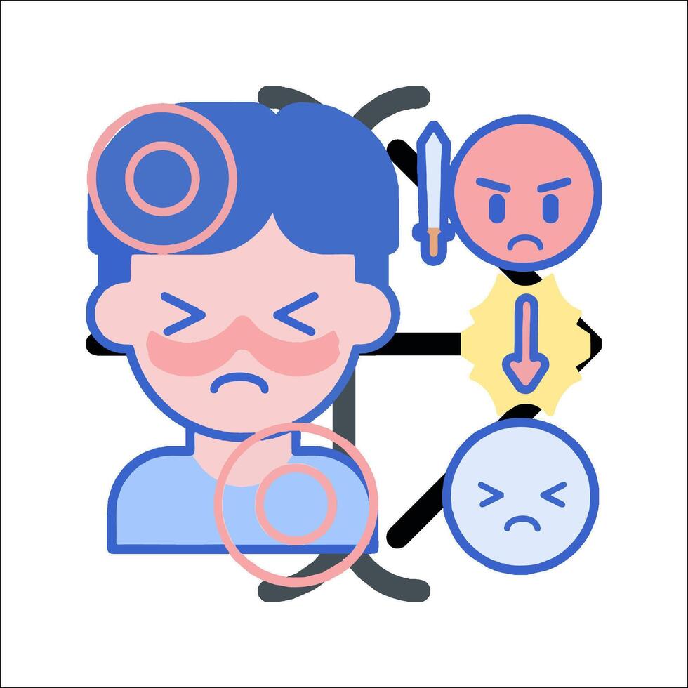 A cartoon man with a headache and other icons vector