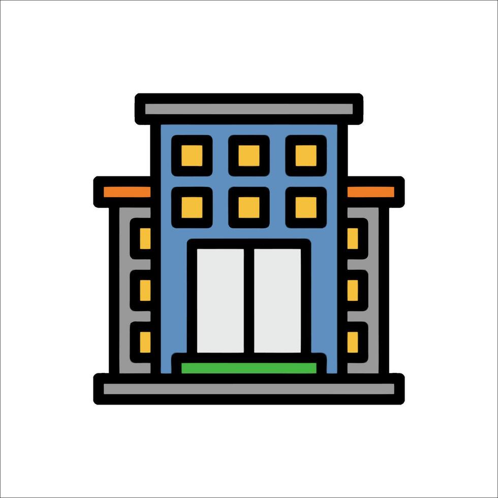 A building icon with a window and a door vector